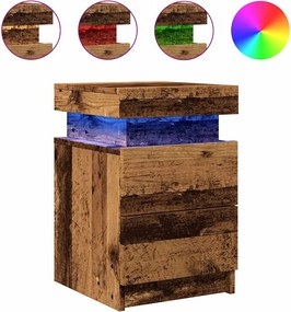 vidaXL Noptieră cu LED, lemn învechit, 35x39x55 cm, lemn prelucrat