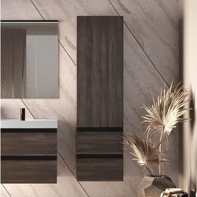 Dulap suspendat baie 45x34x160 cm Kolpa San Harmony, cu usa reversibila si doua sertare, stejar inchis