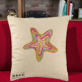 Perna Decorativa Stea de Mare Colorata Psiheledic, 40x40 cm, Bej, Husa Detasabila, Perna Inclusa, BEKZ®