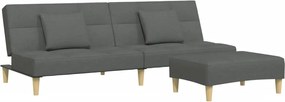 vidaXL Canapea extensibilă cu taburet, 2 locuri, gri închis, textil