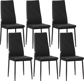 HOMCOM Set 6 Scaune de Sufragerie Tapițate cu Spătar Înalt, Tălpi Antiderapante și Picioare din Oțel, 41x50x97 cm, Negru | Aosom Romania