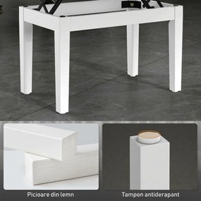Scaun de Pian HOMCOM Reglabil cu Compartiment de Depozitare și Scaun Imbunătățit, 54.5x33x48-58 cm, Alb | Aosom Romania