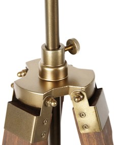 Lampă de podea industrială cu trepied din bronz cu lemn - Mangoes