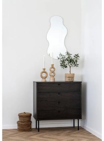 Comoda Kyoto, 4 sertare, furnir stejar, fumuriu, picioare metal negru 80x40x85 cm