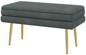 HOMCOM Banc bancă cutie de depozitare 2 în 1 cu asistent aspect de catifea și picioare din oțel - 79,5L x 37,5P x 43H cm gri și aurit | Aosom Romania