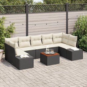 vidaXL Set de canapea pentru grădină cu 8 piese, perne incluse, din rattan sintetic negru și lemn de acacia.