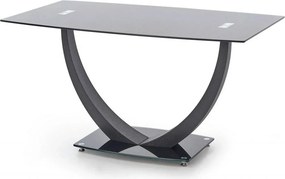 Masa ANTON, negru transparent/negru, sticla/metal, 140x80x75 cm