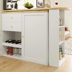 Masă de bar rotativă 360° cu 2 sertare și dulap cu ușă glisantă, Alb | Aosom Romania