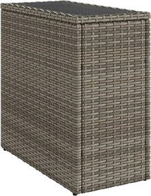 vidaXL Masă laterală grădină, blat sticlă, gri 58x27,5x55 cm poliratan