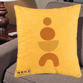 Perna Decorativa Geometric Boho Cercuri si Arc, 40x40 cm, Galben, Husa Detasabila, Perna Inclusa, BEKZ®