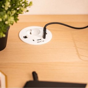 Priză încorporabilă în blat Rondo GTV, 1 priză Schuko, 1 x USB A, 2 x USB C, HDMI, RJ45, alb, D:90 mm D:90 mm, Aluminiu/Plastic, Alb