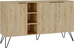Comoda Clara-Oak, stejar/negru, PAL melaminat/metal, 142x36x83 cm