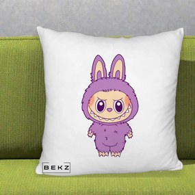 Perna Personalizata Labubu Violet Solo, 40x40 cm, Alb Pufos, Husa Detasabila, Perna Inclusa, BEKZ®