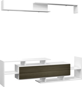 HOMCOM Mobilier TV cu Raft de Perete, Rafturi Deschise și Dulăpior din Lemn, Mobilier TV Modern, 153,6x25x42 cm, Alb | Aosom Romania