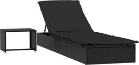 vidaXL Șezlong, 1 buc., cu masă, negru, poliratan