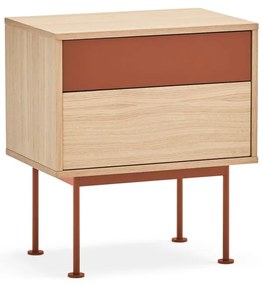 Noptieră cu aspect de lemn de stejar Teulat Yoko, roșu cărămiziu