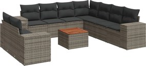 vidaXL Set mobilier de grădină cu perne, 10 piese, gri, poliratan