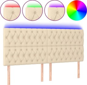 vidaXL Tăblie de pat cu LED, crem, 180x7x118/128 cm, textil