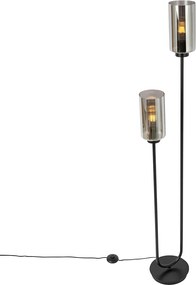Lampă de podea inteligentă neagră cu sticlă fumurie cu 2 lumini, incluzând 2 Wifi ST64 - Laura