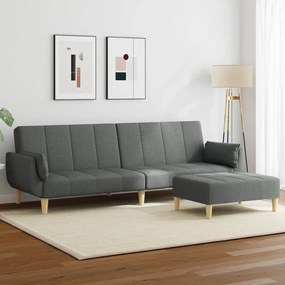vidaXL Canapea extensibilă cu taburet, 2 locuri, gri închis, textil
