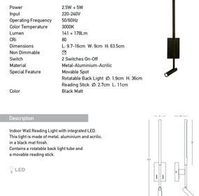 Aplica LED de perete stil minimalist Mija negru