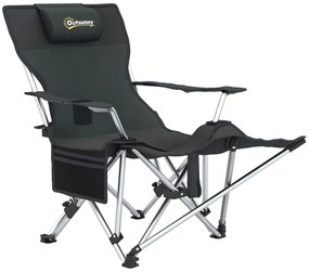 Outsunny Scaun de Camping Pliabil și Rabatabil cu Suport pentru Picioare Detașabil și Tetieră, 82x50/100x88 cm, Negru | Aosom Romania