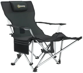 Outsunny Scaun de Camping Pliabil și Rabatabil cu Suport pentru Picioare Detașabil și Tetieră, 82x50/100x88 cm, Negru | Aosom Romania