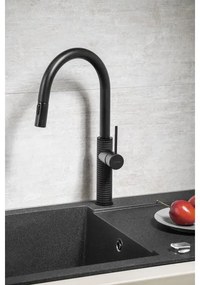 Baterie de chiuvetă cu cap de duș detașabil Sapho FLAWO negru mat