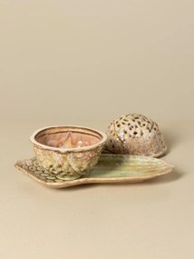 Set 2 recipiente decorative din ceramică artizanală natur, formă de nucă și ghindă, 13 × 21,5 × 11,5 cm, „Acorn"