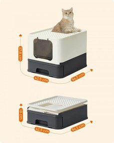 Litiera pliabila pentru pisici, 54,3 x 42,5 x 37,8 cm, polipropilena, crem / negru, Feandrea