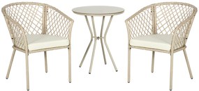 Outsunny Set Mobilier de Grădină din Ratan PE, Set Bistro 3 Piese cu Masă de Sticlă și Perne Moi, Mobilier de Conversație | Aosom Romania