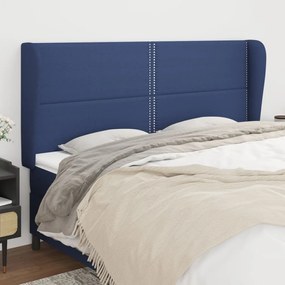 3117844 vidaXL Tăblie de pat cu aripioare, albastru, 203x23x118/128 cm, textil