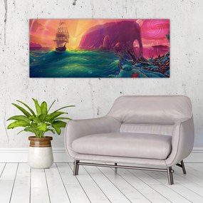Tablou - Pictură în ulei, călătorie într-un țărăm fantastic (120x50 cm)