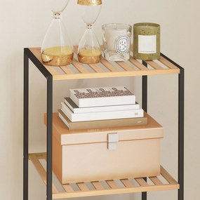 HOMCOM Raft din bambus și oțel, cu 4 polițe, raft cu 4 niveluri, 36,5 x 33 x 110 cm, lemn natural | Aosom Romania