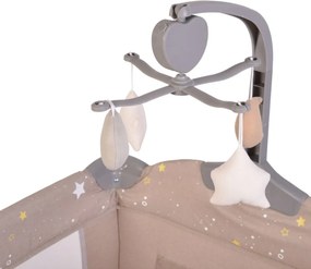 Patut pliant transformabil in tarc copii NOVOKIDS™ Onceuponatime NEST, 62X125 cm, 2 Niveluri, Jucarie Carusel muzical, Fermoar acces lateral, Bej