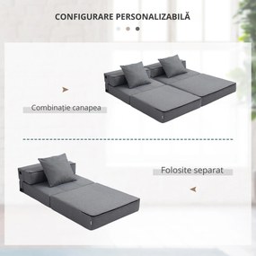 HOMCOM Fotoliu Pliabil Convertibil în Pat Single cu Pernă Inclusă, 70x70x61 cm, Gri | Aosom Romania