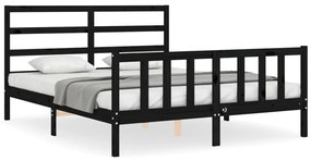 3191920 vidaXL Cadru de pat cu tăblie, negru, 160x200 cm, lemn masiv