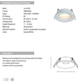 Spot incastrabil pentru baie IP65 Astrid GU10 alb