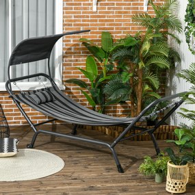 Outsunny Şezlong bain de soleil transat din oțel și poliester cu acoperiș și pernă, dim. 240L x 92l x 148H cm | Aosom Romania