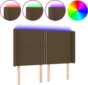 vidaXL Tăblie de pat cu LED, maro închis, 147x16x118/128 cm, textil