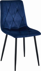 OFERTA Scaun de masa albastru din catifea LIBRA, cu picioare negre, a doua calitate