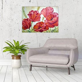 Tablou pe sticlă - Mac - flori (70x50 cm)