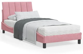 3213762 vidaXL Cadru de pat cu lumini LED, roz, 90x200 cm, catifea