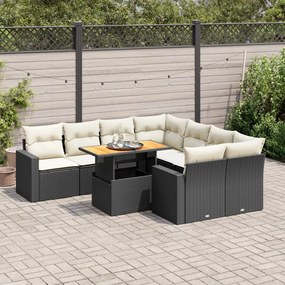 3327017 vidaXL Set mobilier de grădină cu perne, 9 piese, negru, poliratan