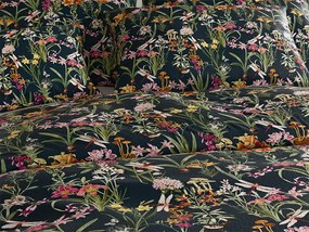 Set Lenjerie cocolino MYSTIC GARDEN verde inchis + Cearsaf Cocolino microplus cu elastic SOFT 180x200 cm alb, pat dublu