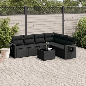 3252552 vidaXL Set canapele de grădină cu perne, 7 piese, negru, poliratan