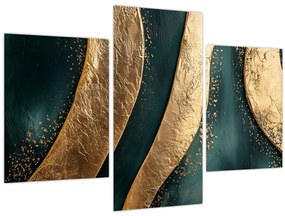 Tablou - Abstracție verde cu auriu I. (90x60 cm)