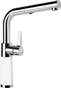 Baterie bucatarie Schock SC-540 Cristalite Alpina cu cap extractibil, 2 tipuri de jet, aspect granit, cartus ceramic, alb