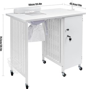 MANIA1 - Masuta manichiura, 90 cm, cu aspirator incorporat, perna maini si lampa LED, masa cosmetica - Alb/ Negru / Alb-Roz / Negru-Auriu