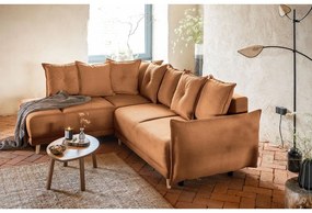 Colțar cărămiziu extensibil cu tapițerie din catifea reiată (colț stânga) Lazy Lukka – Miuform